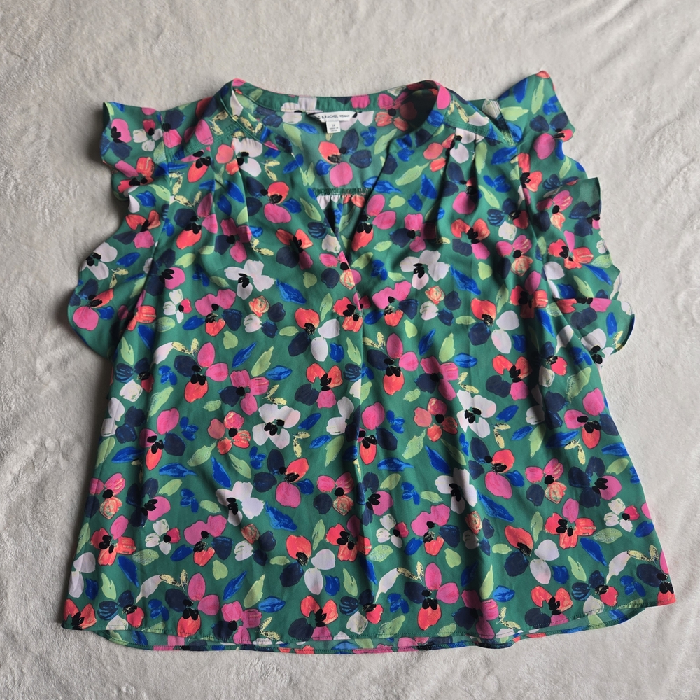 Zac & Rachel Pink and Green Ruffled Blouse